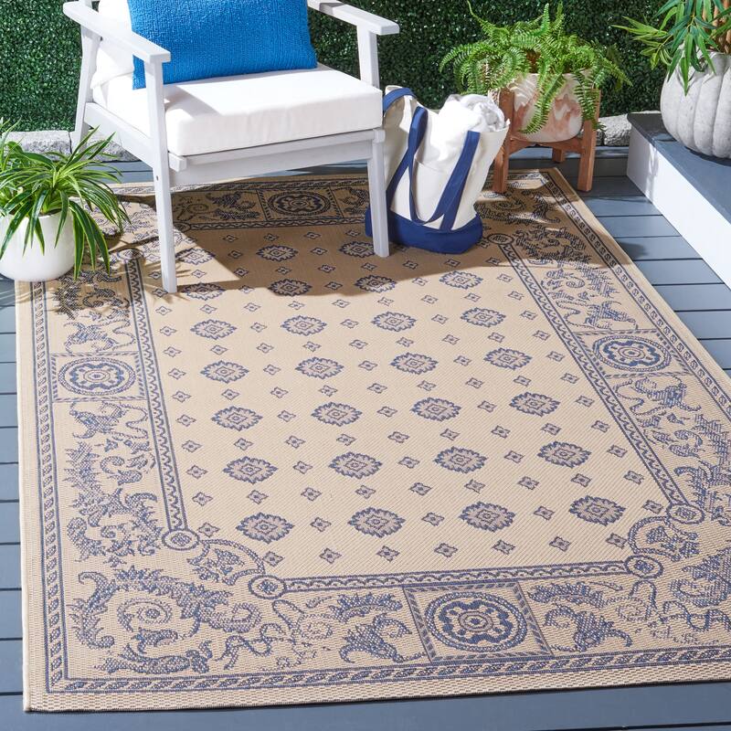 SAFAVIEH Courtyard Steve Indoor/ Outdoor Waterproof Patio Backyard Rug - 2'7" x 5' - Natural/Blue