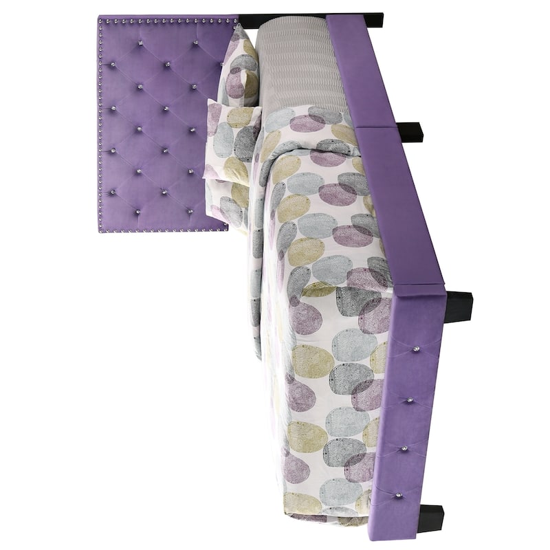 Velvet Upholstered Tufted Twin Panel Bed - 77" - Purple