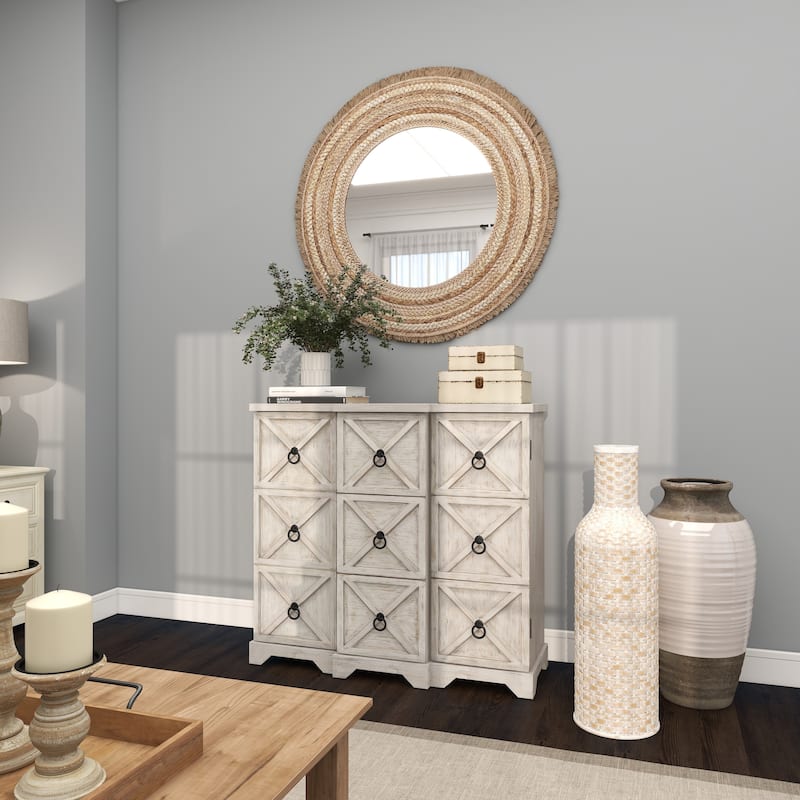 Intricately Woven Tall Bamboo Wood Floor Vase - White or Brown