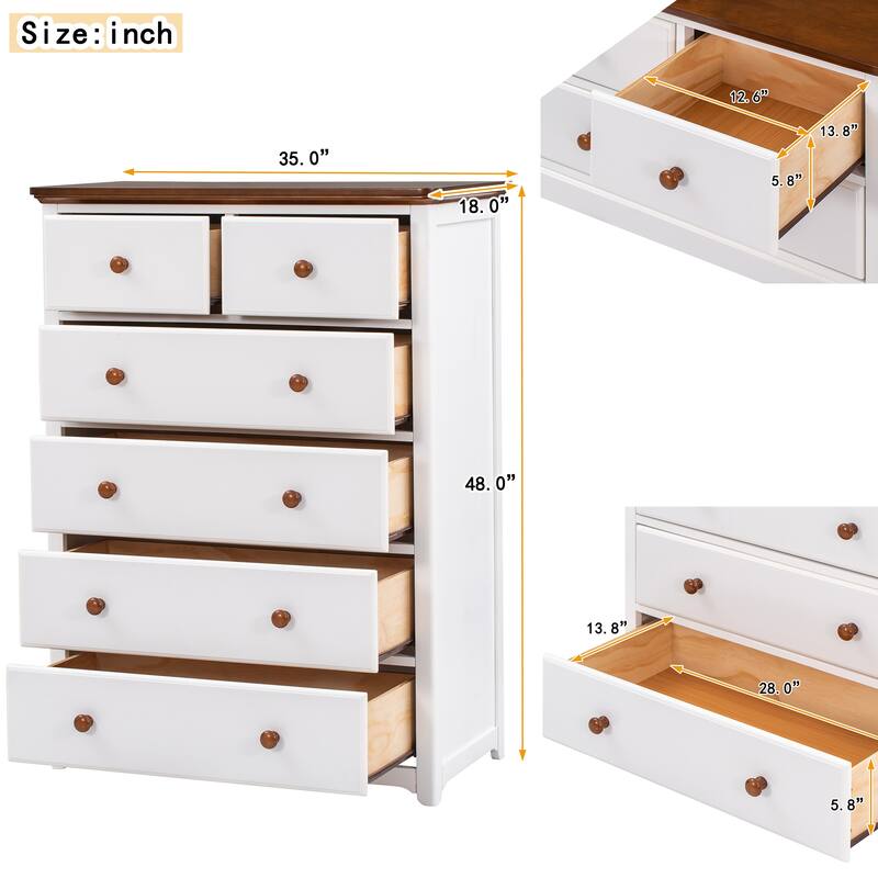 Solid Wooden Chest with 6 Drawers,Storage Cabinet for Bedroom