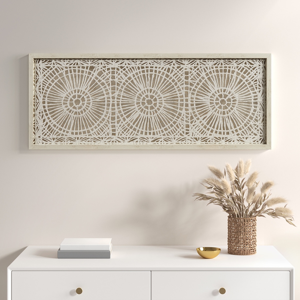 Framed Medallion Rice Paper Shadow Box Wall Decor - White