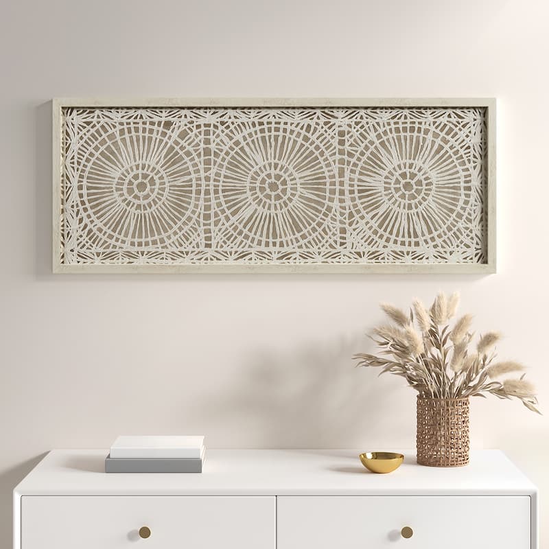 Framed Medallion Rice Paper Shadow Box Wall Decor - White