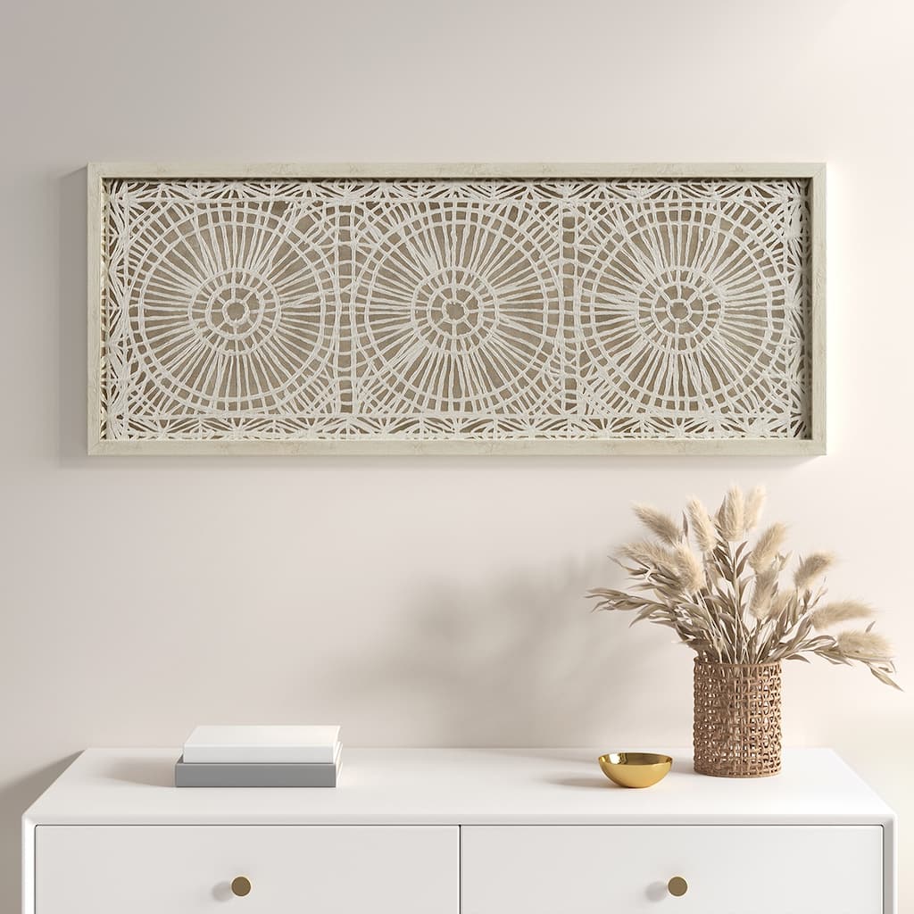 Framed Medallion Rice Paper Shadow Box Wall Decor - White