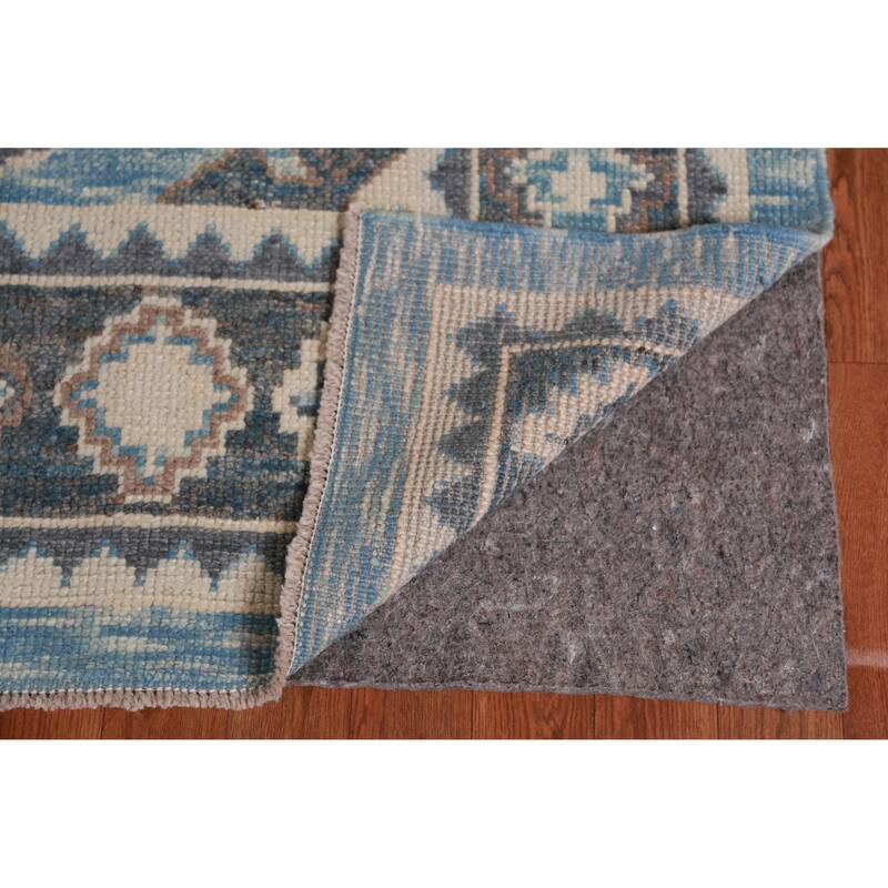 Hand Knotted Oriental 100% Wool Carpet Transitional Geometric Navy Blue & Blues Oushak Area Rug - 11' 4'' X 8' 3''