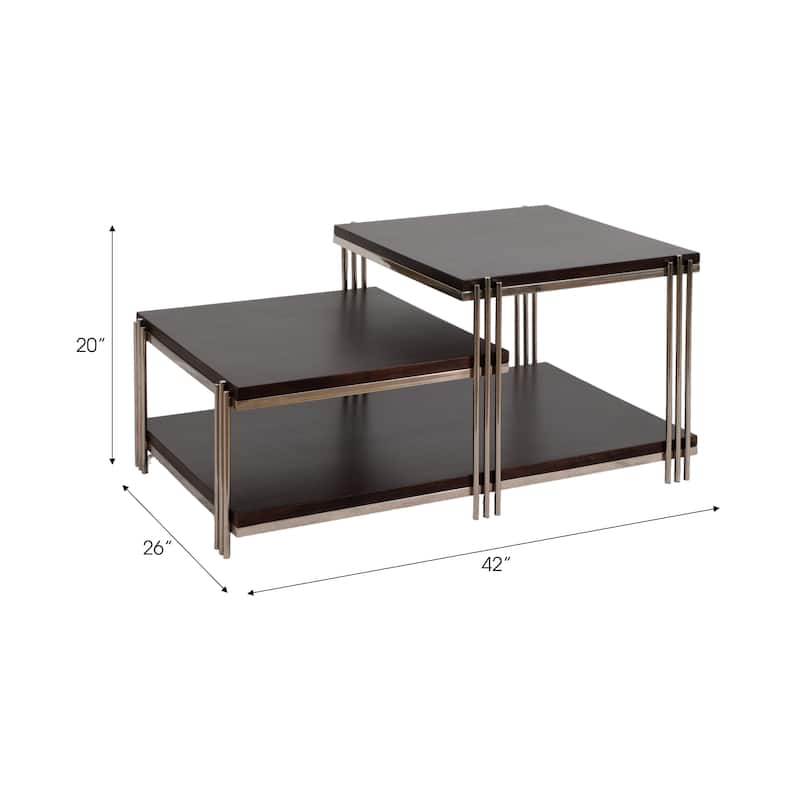 Sagebrook Home Metal/wood, 42" Three Tier Coffee Table, Timeless Design - 42" x 26" x 20"