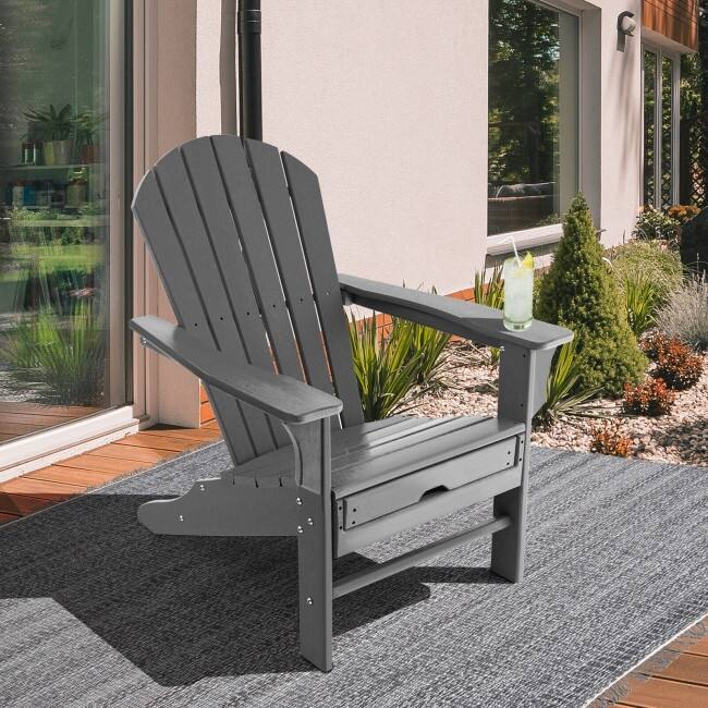 Patio HDPE Adirondack Chair with Retractable Ottoman - 29" x 53" x 37.5" (L x W x H)