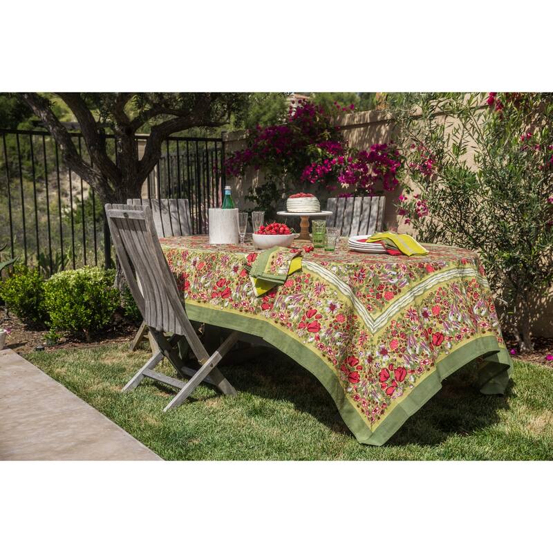 Jardine Red/ Green Floral Cotton Tablecloth