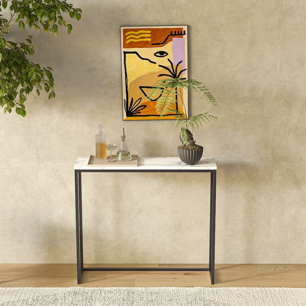 Roomfitters White Faux Marble Console Table