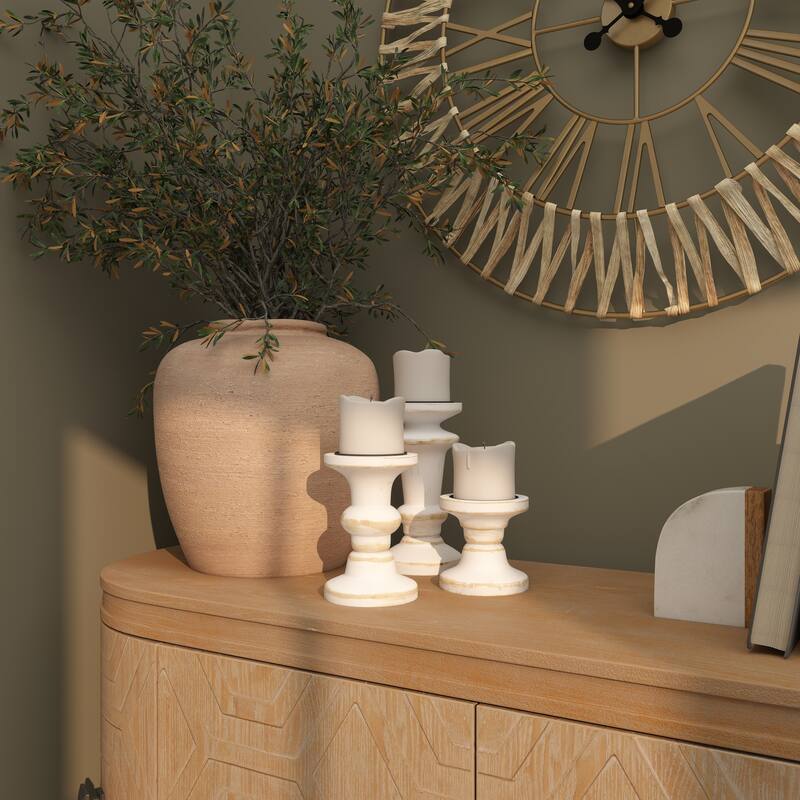 White Wood Decorative Candle Holder (Set of 3)