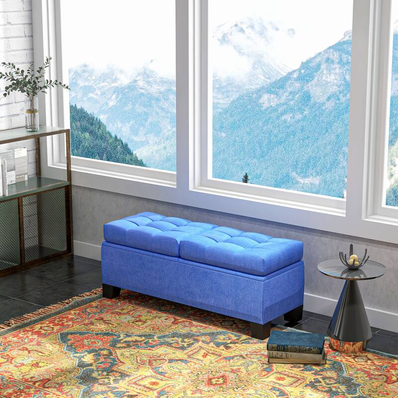 HOMCOM 46" Storage Ottoman Bench, Upholstered End of Bed Bench with Steel Frame