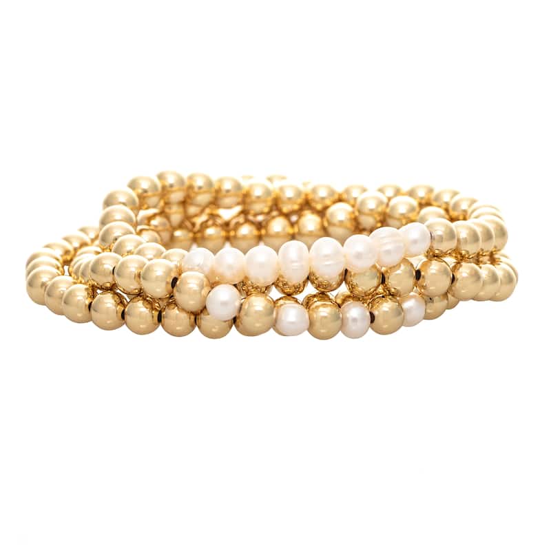 Polished Bead & Blue Stretch Bracelet Set