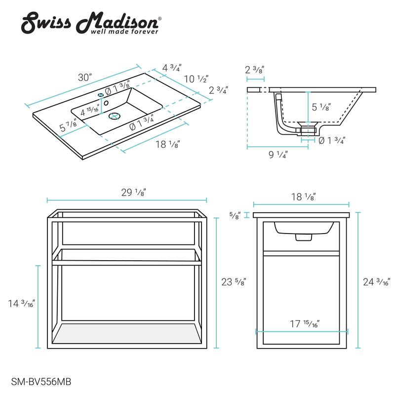 Pierre 30 Single, Open Shelf, Metal Frame Bathroom Vanity