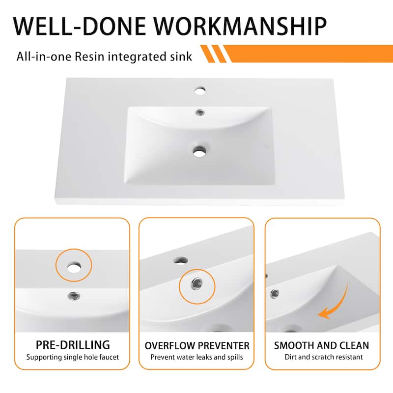 Bathroom Vanity With Sink In 36 Inch, Floating Bathroom Vanity With Soft Close Door