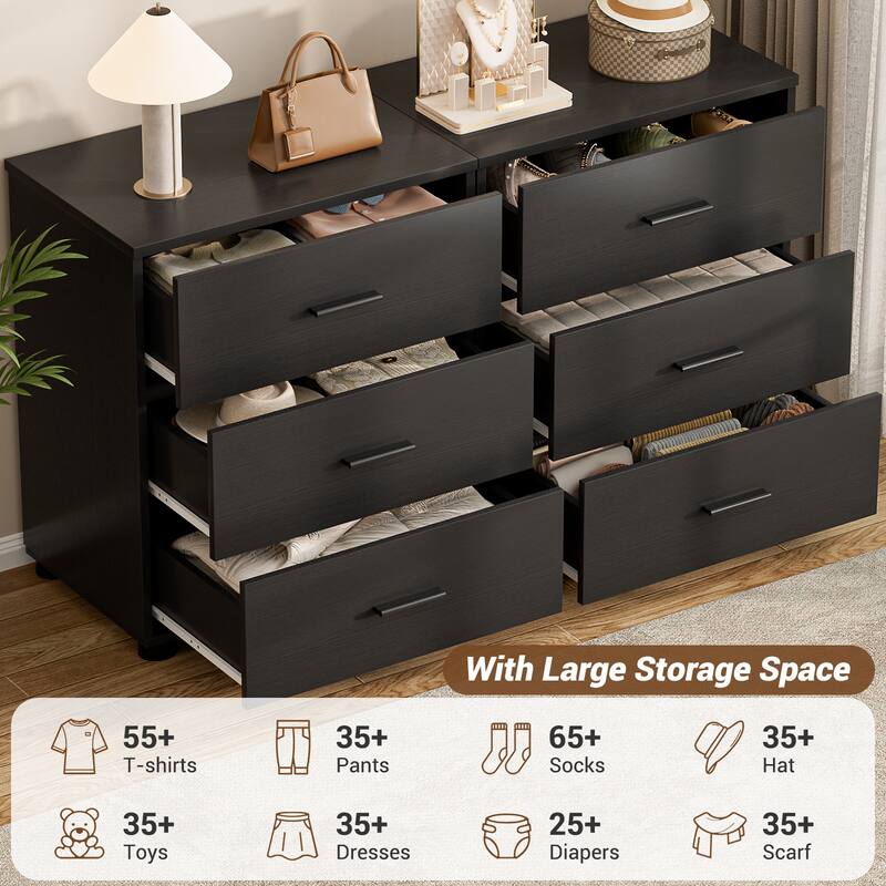 2-Pack Dressers with 6 Storage Drawers, Closet Organizers for Bedroom and Walk-in Closet