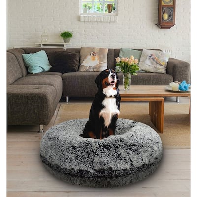 Bessie and Barnie Signature Midnight Frost Luxury Shag Extra Plush Faux Fur Bagel Pet / Dog Bed