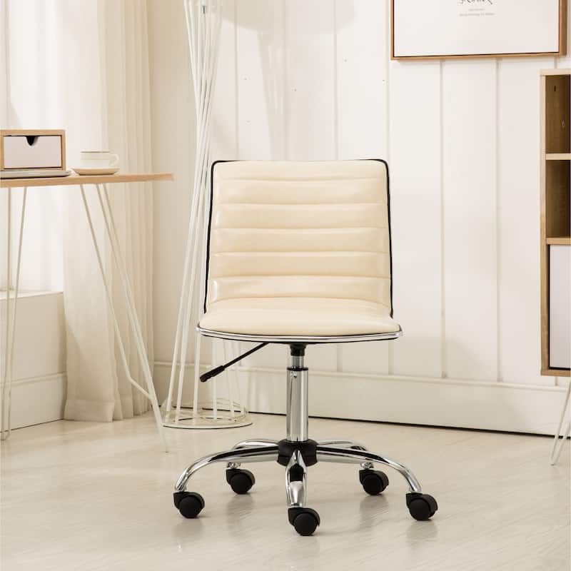 Modern Ergonomic Office Chair with Faux Leather Seat, Adjustable Height, Swivel Function, and Smooth Rolling Wheels - Beige