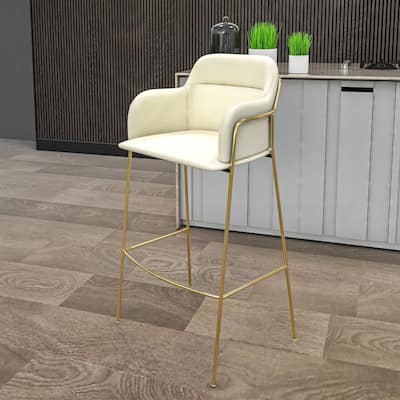 LeisureMod 40" Low-Back Velvet Upholstered Bar Stool with Gold Stainless-Steel Frame for Home Living Room Kitchen & Bar