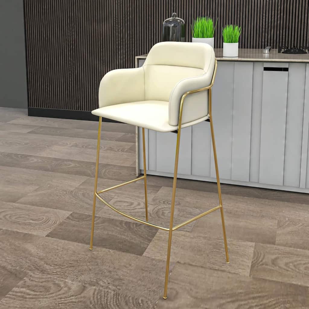LeisureMod 40" Low-Back Velvet Upholstered Bar Stool with Gold Stainless-Steel Frame for Home Living Room Kitchen & Bar