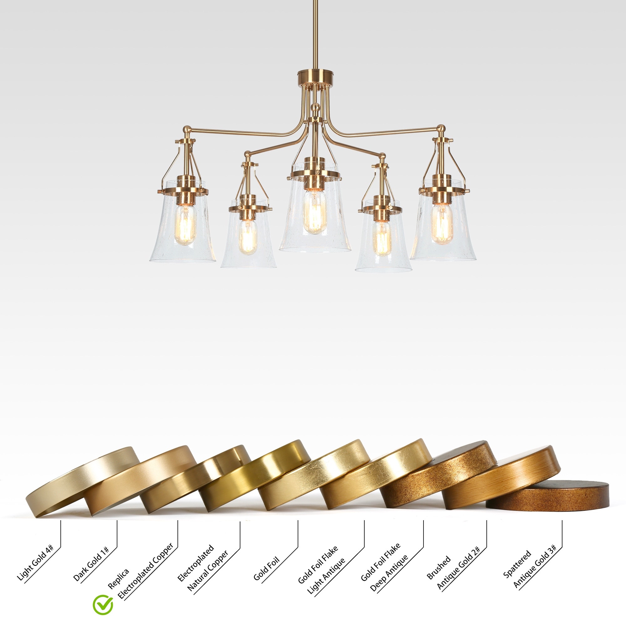 Haye Modern Gold 5-Light Wheel Glass Chandelier for Dining