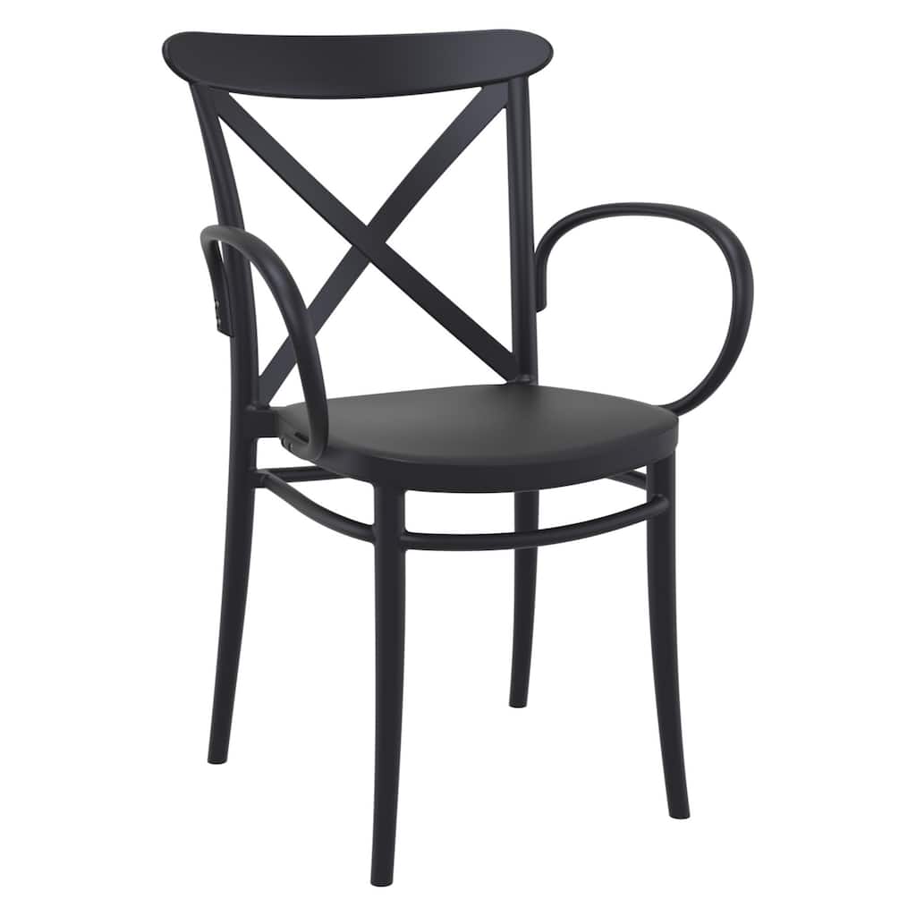 34.25" Black Cross Stackable Patio XL Dining Armchair