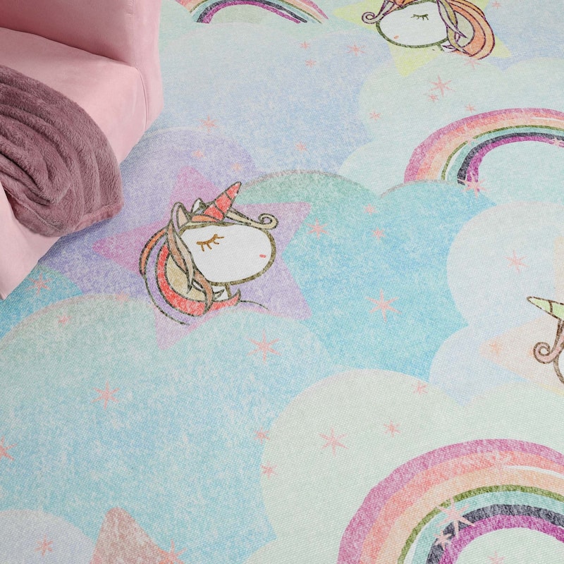Unicorn Rainbow Colorful Playroom Indoor Area Rug by Superior
