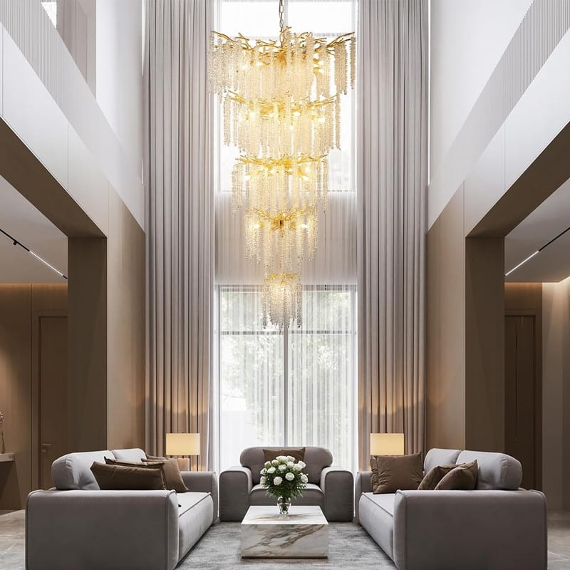 KAYLA 28-Lights Crystal Staircase Chandelier, Indoor Pendant Light, 118'' Modern High Ceiling Light, Height Adjustable - N/A