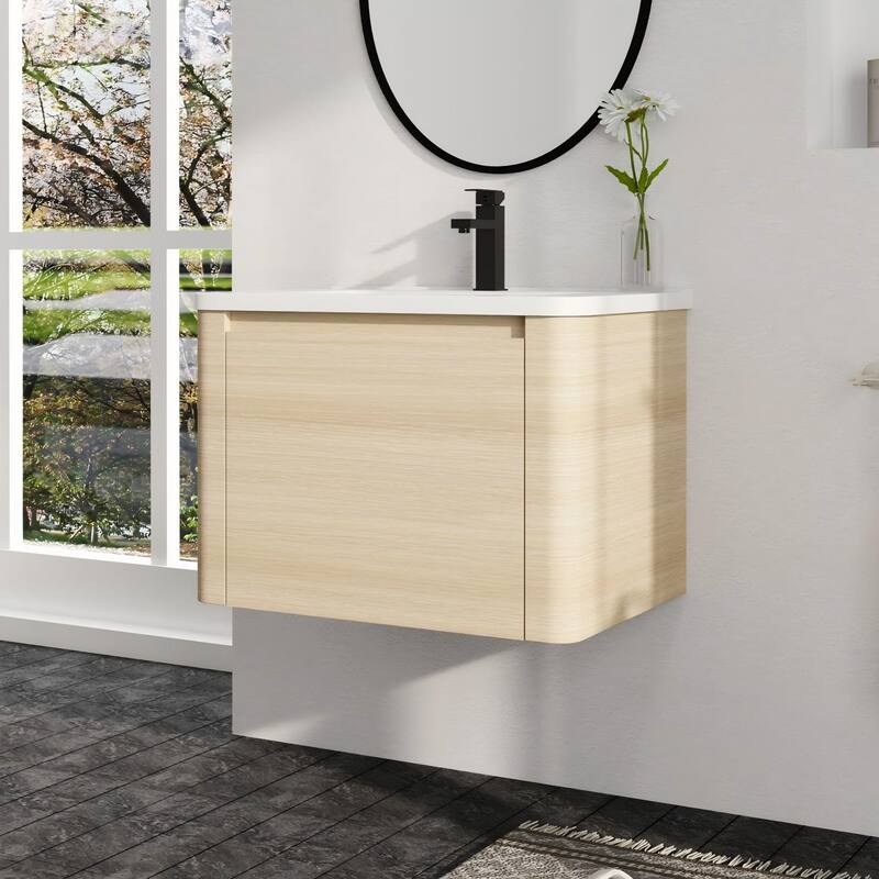 Malwee 28"/40"/52"/68" Floating Bathroom Vanity, Wall Mounted Bathroom Vanity with Ceramic Sink,Soft Close Door and Shelf - 27.9"×18.7"×19.9"