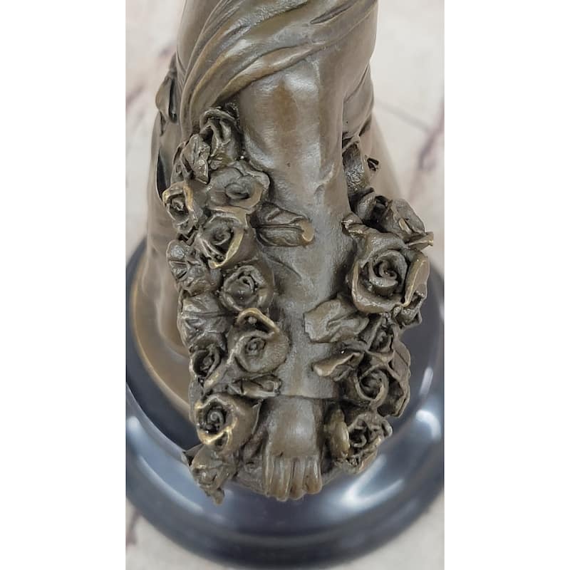 Young Girl Carrying Flower Basket - Bronze Sculpture By Daste