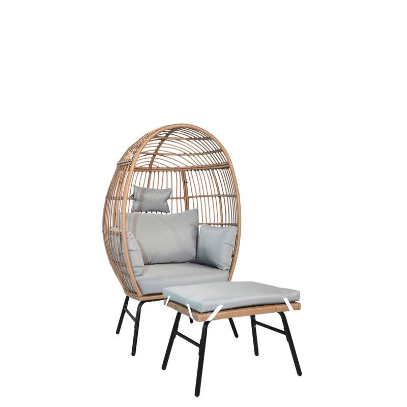 Egg Chair Basket Chair with Ottoman and Cushion Outdoor Lounge Chaise