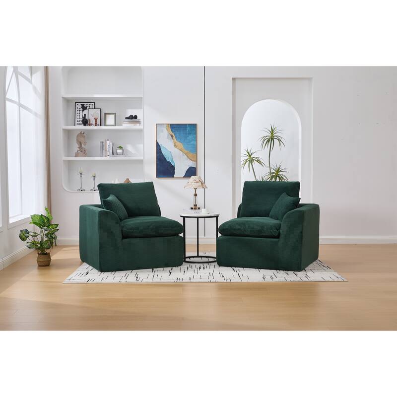 Modern 2-Seater Corduroy Cloud Sofa Modular 2-Piece Sectional Sofa with Removable Covers, for Living Room, Bedroom, Emerald