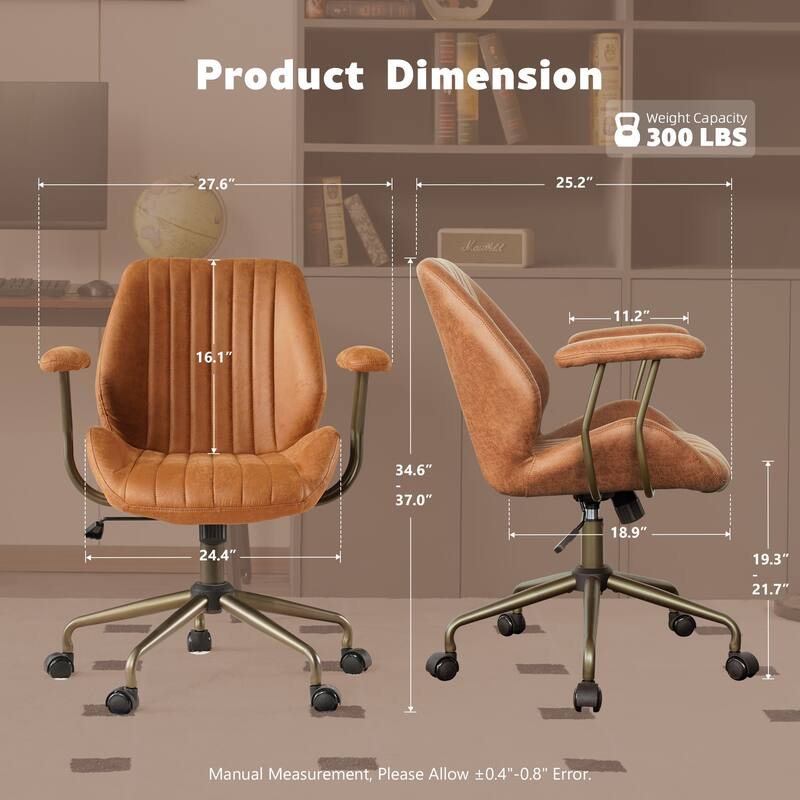 XIZZI Vintage Suede Fabric Office Chair with Armrests and Swivel Base