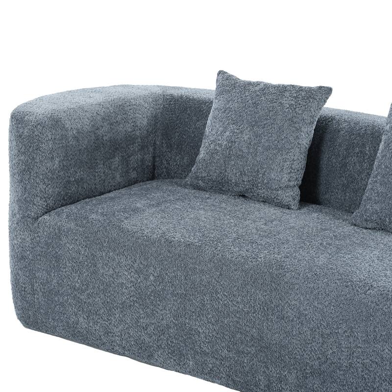 Modular Curved Sectional Sofa, Chenille Fabric Sofa with 4 Pillows, High-Density Compressed Sponge Deep Seat Sofa