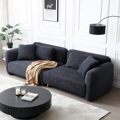 Teddy Velvet Sofa, Mid Century Sofa 3 Seater Couch with 4 Pillows for Bedroom, Living Room, Lounges, Office, Apartment