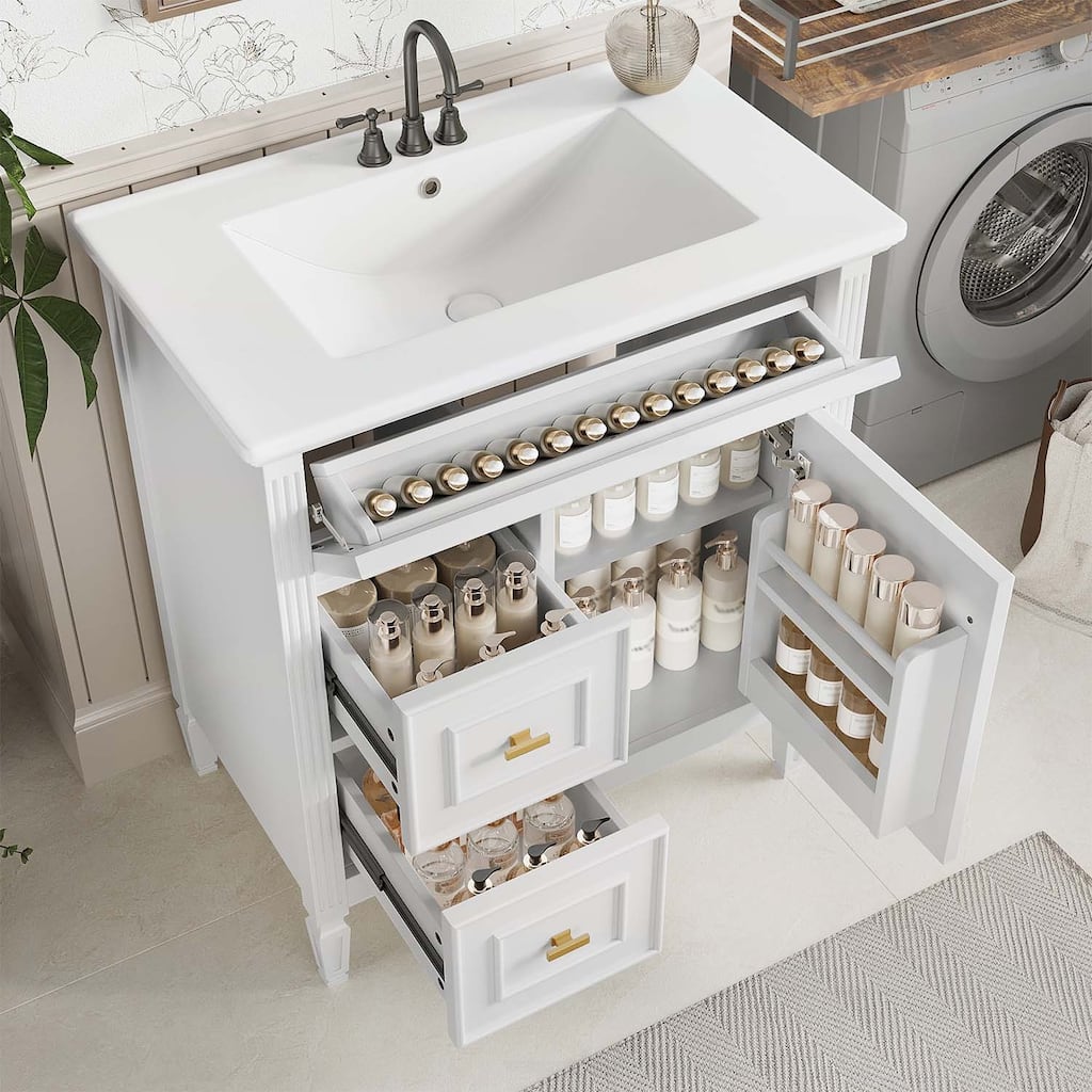 Freestanding Vanity Set with One Flip Drawer and Two Drawers,Adjustable Shelf