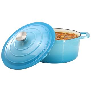 Enameled Cast Iron Casserole Dish with Lid 5 Quart Capacity in Blue