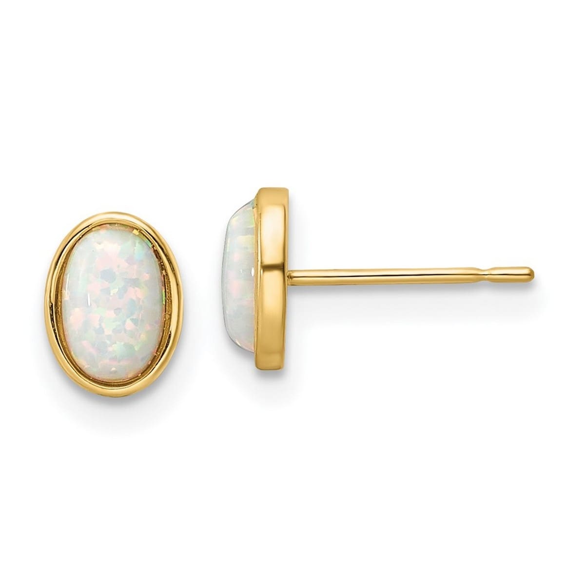 Curata 14k Yellow Gold 7x5mm Simulated Opal Post Earrings