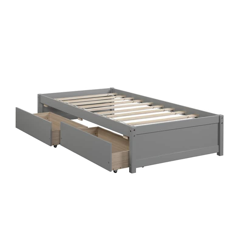 Twin Bed with 2 Drawers Solid Wood