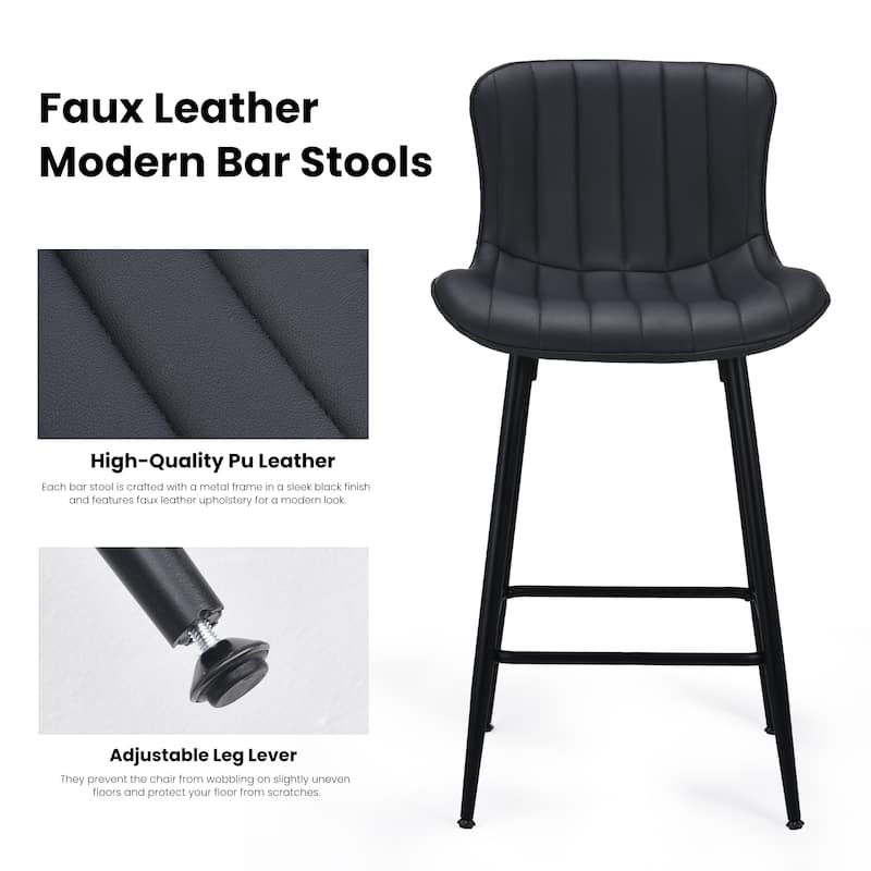 Counter Stools Set of 2, Faux Leather Counter Height Bar Stools, Modern Dining Table Chairs with Metal Legs
