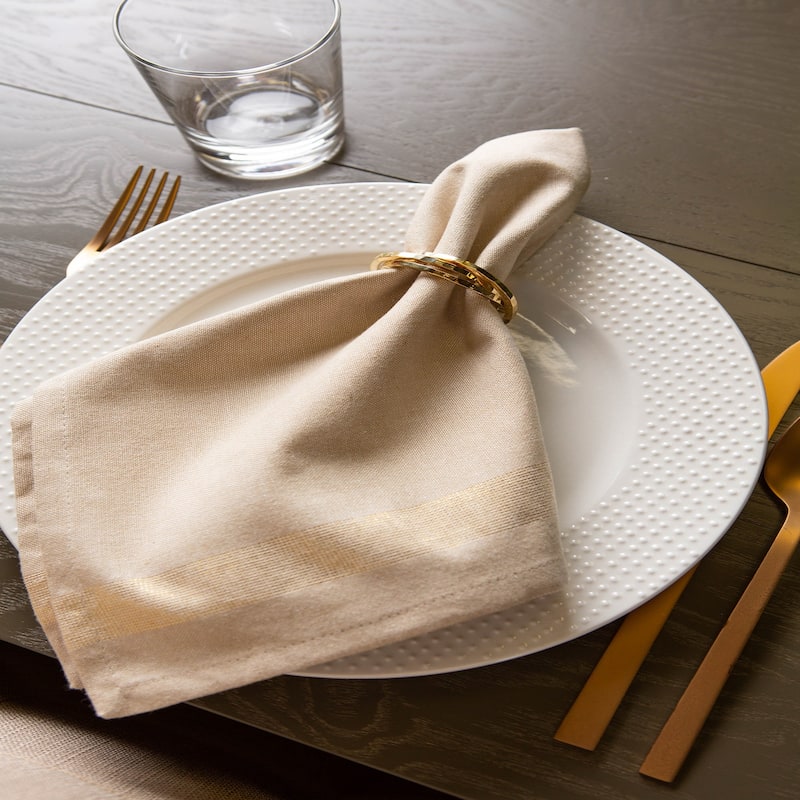 Set of 6 Brown and Gold Sparkle Striped Square Over-Sized Napkins 20"