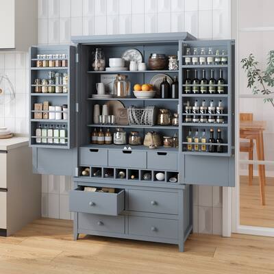 Freestanding Large Pantry Wooden Kitchen Storage Cabinet Cupboard