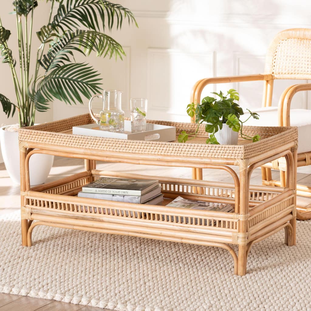 Lombok Modern Bohemian Natural Rattan Coffee Table