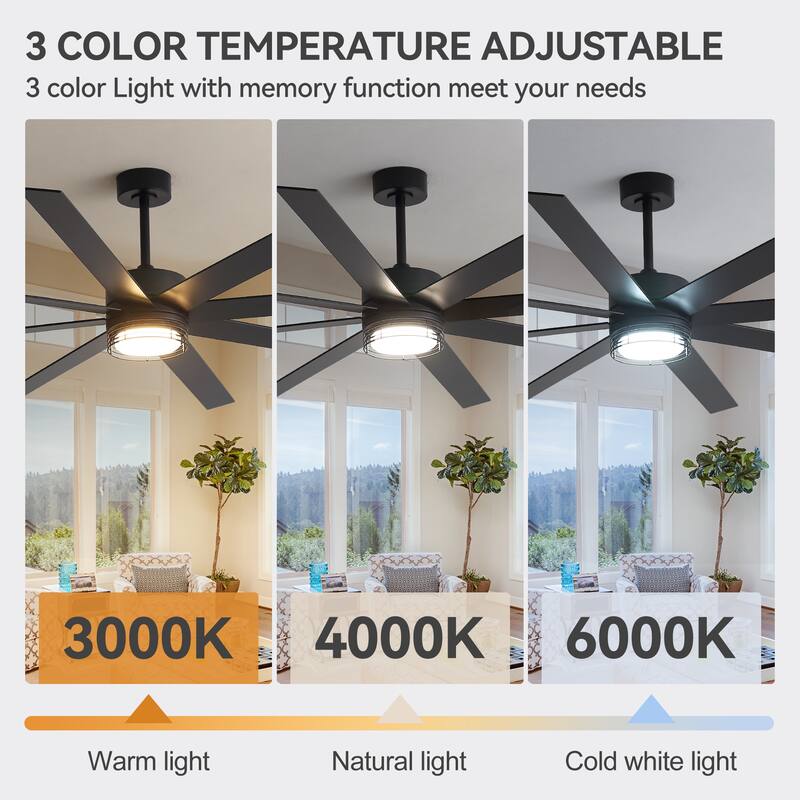 72/52-inch Reversible 8/5-Blade Dimmable LED Ceiling fan with Light and Remote