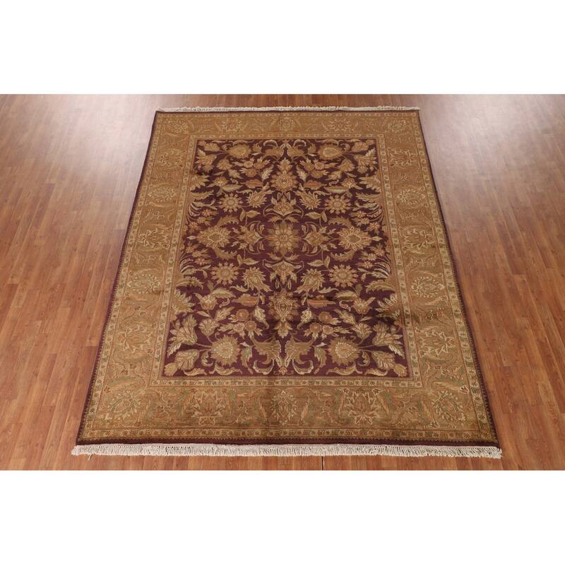 Floral Purple Agra Indian Area Rug Hand-Knotted Wool Carpet - 8'0"x 10'1"