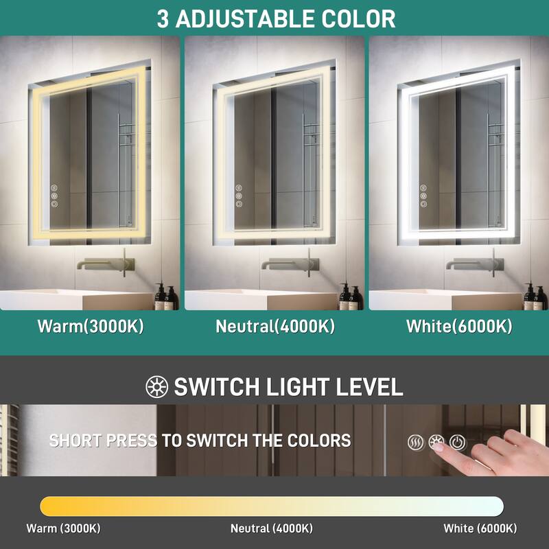 Durx-litecrete LED Wall Mirror Rectangular Frameless Dual Strips LED Bathroom Vanity Mirror