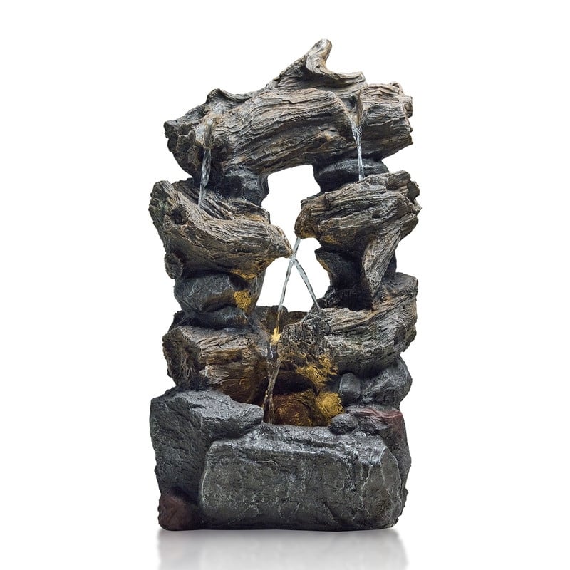 Outdoor 4-Tier Hand Crafted Polyresin Rainforest Wood Weather Resistant Fountain