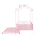 preview thumbnail 14 of 12, Pink Twin Size Metal House Bed with Fence, Kids Bed with Trundle