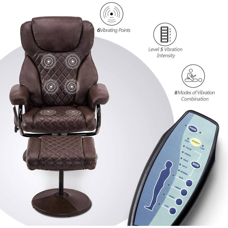 MCombo set of 2 Faux Leather Swivel Massage Recliner with ottoman