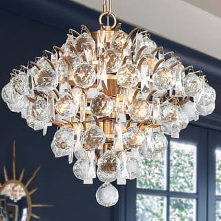 Modern Glam Tiered Crystal Globe Empire LED Farmhouse Chandelier Kitchen Island Pendant Lights for Foyer - D15" xH14.5"