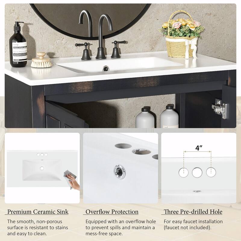 36" Bathroom Vanity Organizer with Sink - Combo Cabinet Set & Storage