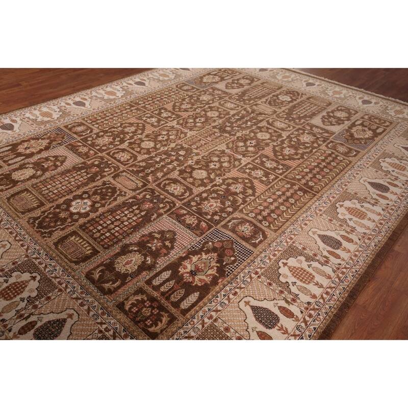 Brown Floral Agra Indian Area Rug Handmade Wool Carpet - 9'2" X 11'10"